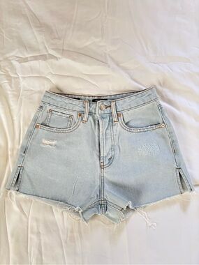 wild fable Light Blue Distressed High-Rise Denim Shorts